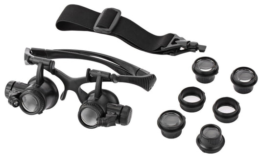 Okulary zegarmistrzowskie (typ 1b): wymienne soczewki, podświetlenie LED