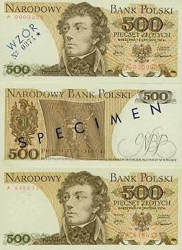 POLSKA Specimen 500 zł / 1974 r. X - z BŁĘDEM (3)