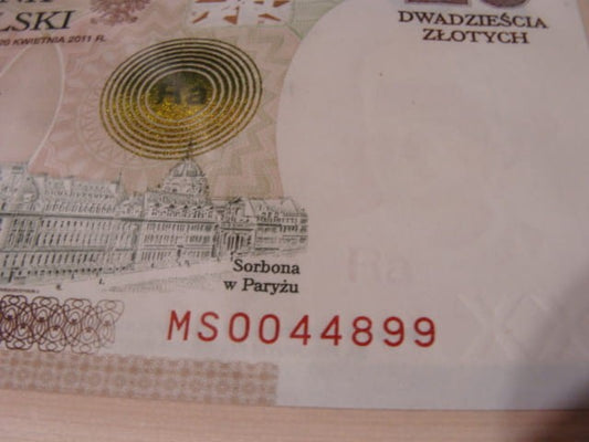 Ciekawy nr serii 20 zł / 2011 r. - Maria Skłodowska - Curie - MS 0044899