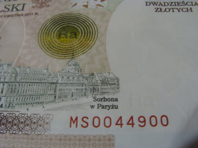 Ciekawy nr serii 20 zł / 2011 r. - Maria Skłodowska - Curie - MS 0044900