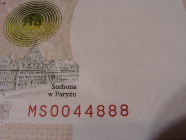 Ciekawy nr serii 20 zł / 2011 r. - Maria Skłodowska - Curie - MS 0044888