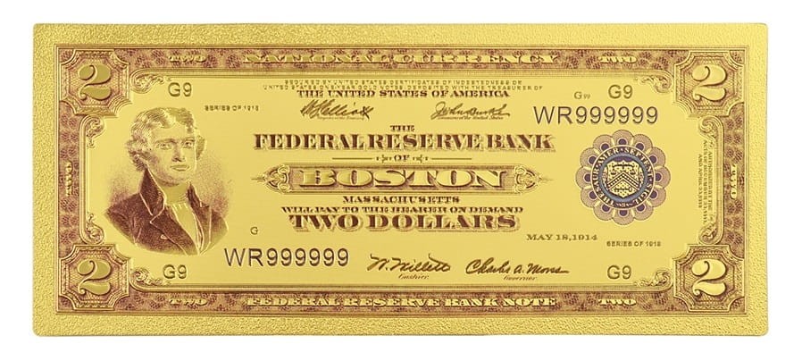 USA: Banknot złocony 2$ - DWA dolary /1918