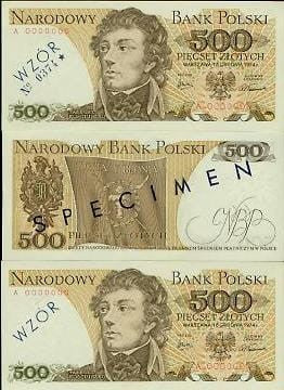 POLSKA Specimen 500 zł / 1974 r. X -  z BŁĘDEM (1)