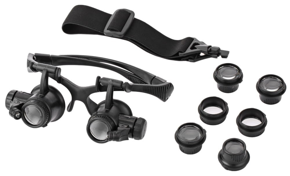 Okulary zegarmistrzowskie (typ 1b): wymienne soczewki, podświetlenie LED