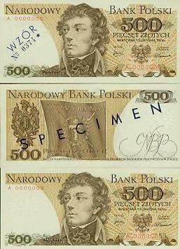 POLSKA Specimen 500 zł / 1974 r. X -  z BŁĘDEM (2)