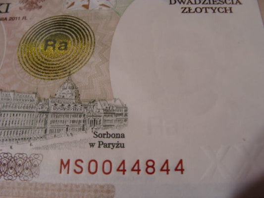 Ciekawy nr serii   20 zł / 2011 r. - Maria Skłodowska - Curie  - MS 0044844