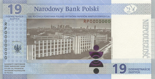 Banknot 19 zł / 2019 r. - 100-lecie powstania PWPW