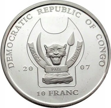 KONGO 10 franków / 2007 - Żyrafa