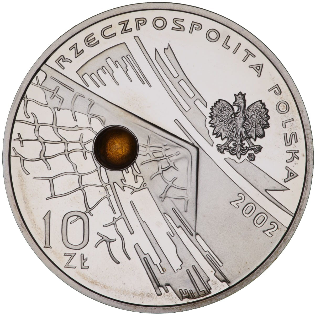 10 zł / 2002 r. -  Mistrzostwa Świata Korea/Japonia 2002 (z bursztynem)