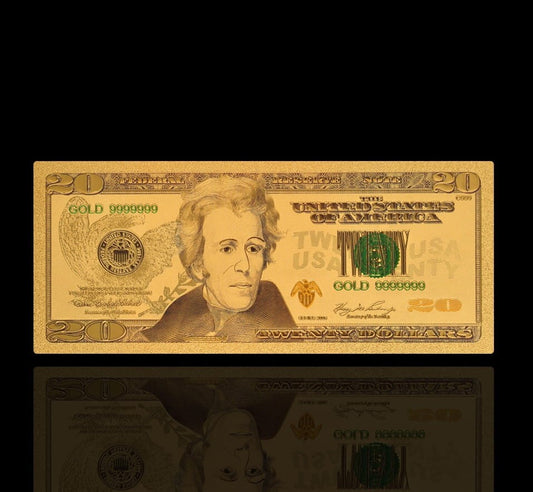 USA: Banknot złocony 20$ - DWADZIEŚCIA dolarów